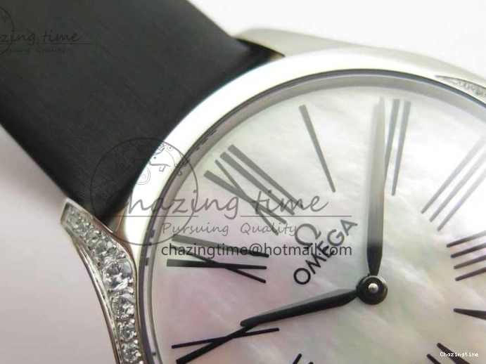 0406 ZeroBulk Ladies’ De Ville Trésor Diamond SS 3AF 1:1 Best Edition White Dial Black Markers On Black fabric strap Swiss Quartz 7880